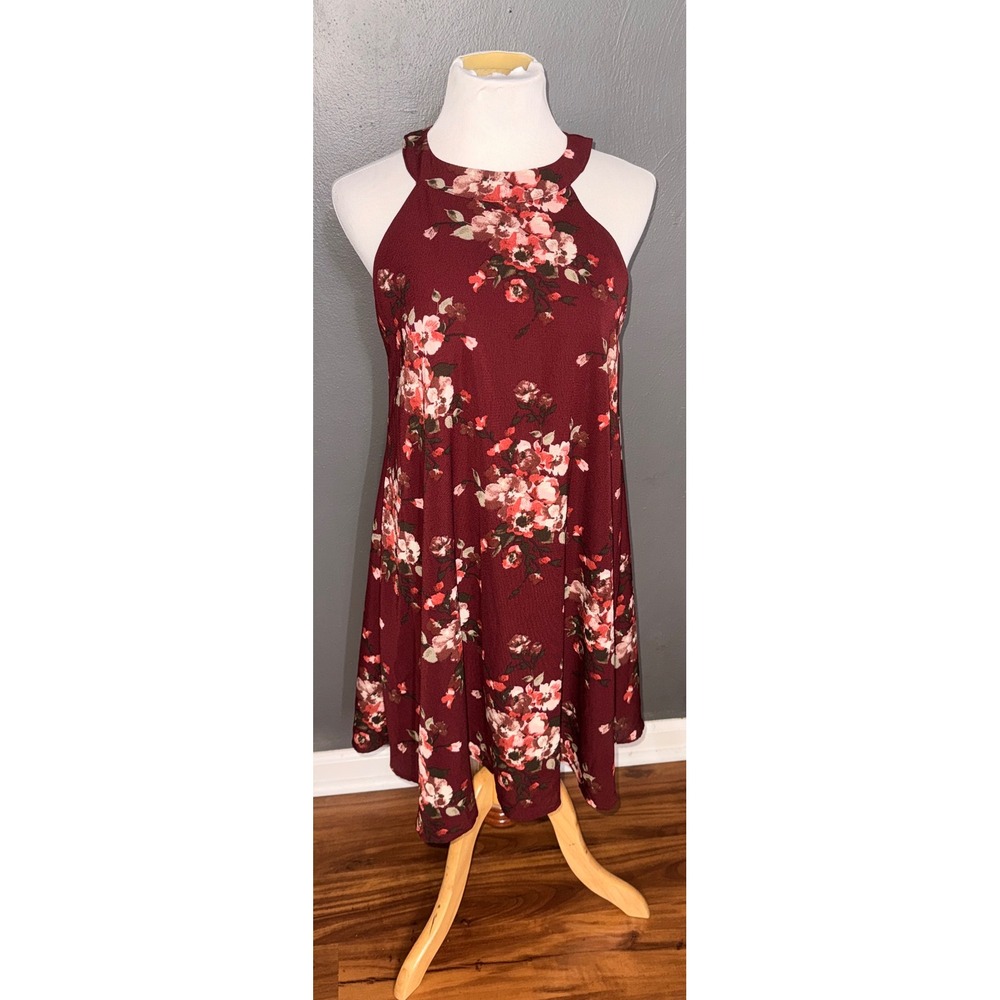 Altar'd State Burgundy Floral Halter Trapeze Mini Dress Callier3‎ Womens Large L